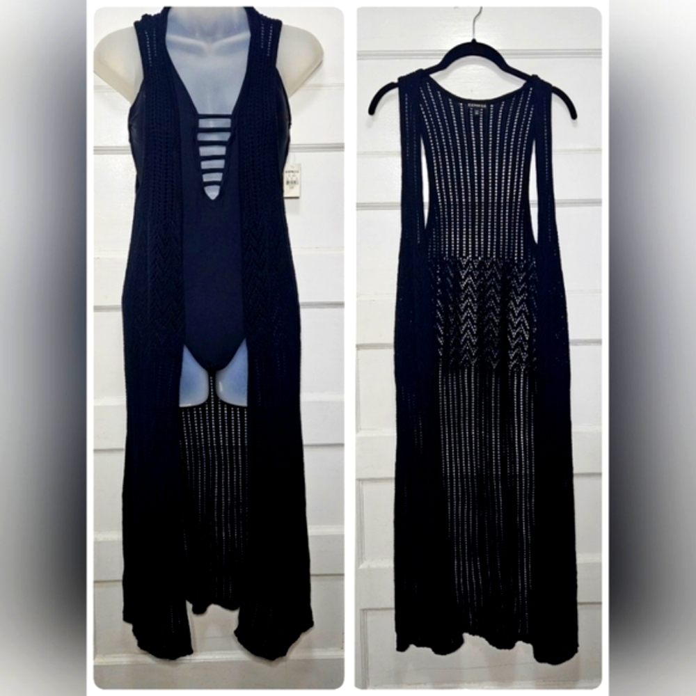 Express Black Sleeveless Knit Open Long Duster Sz XS/S
